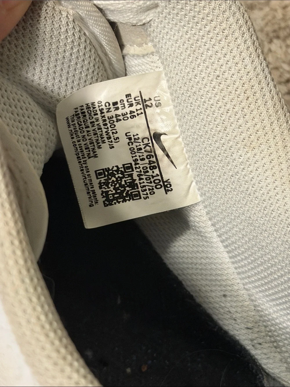 Nike Men’s worldwide Air Force 1 White Sneakers Cream Sole (size U.S. 12 men’s)